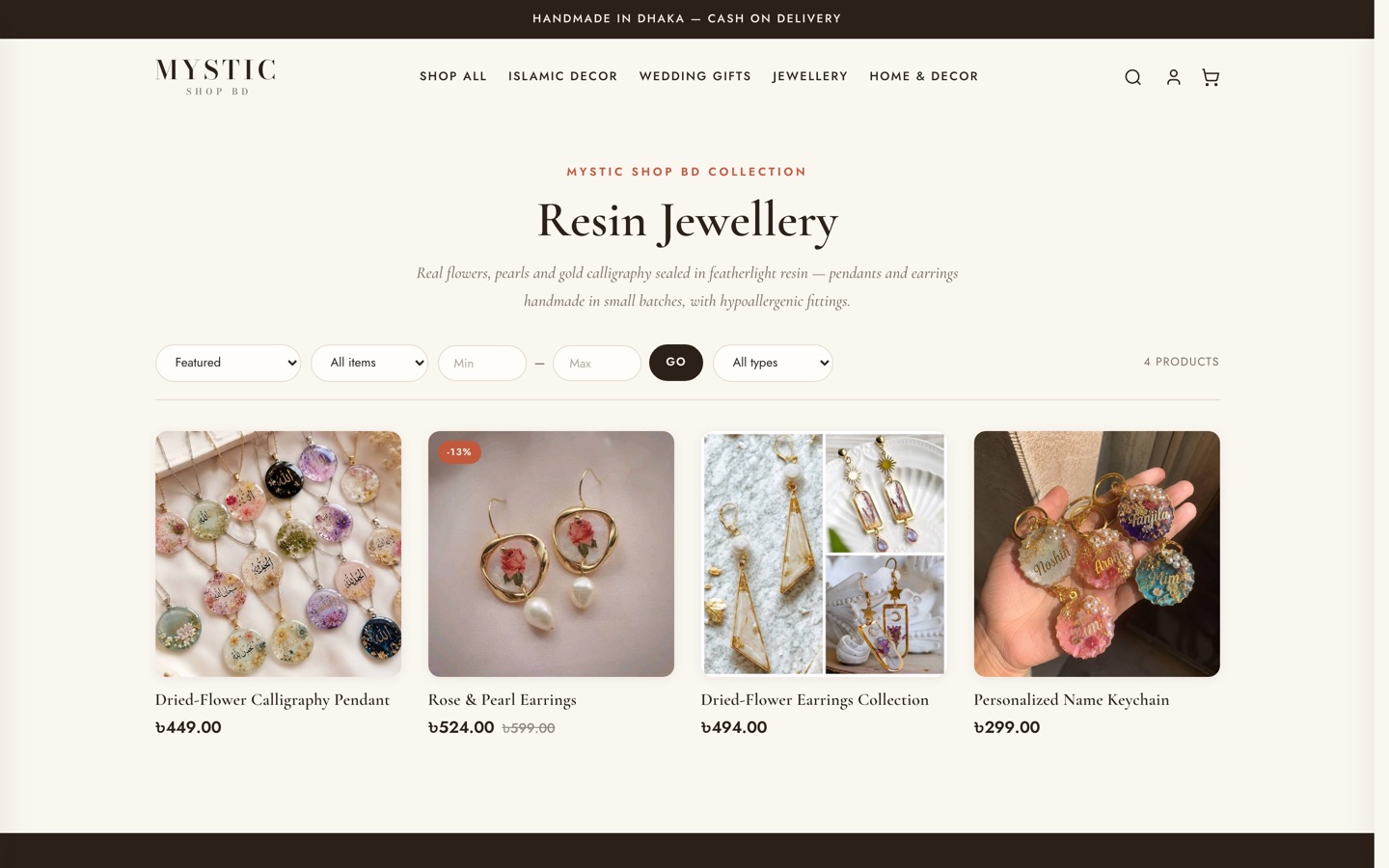 The Resin Jewellery collection page