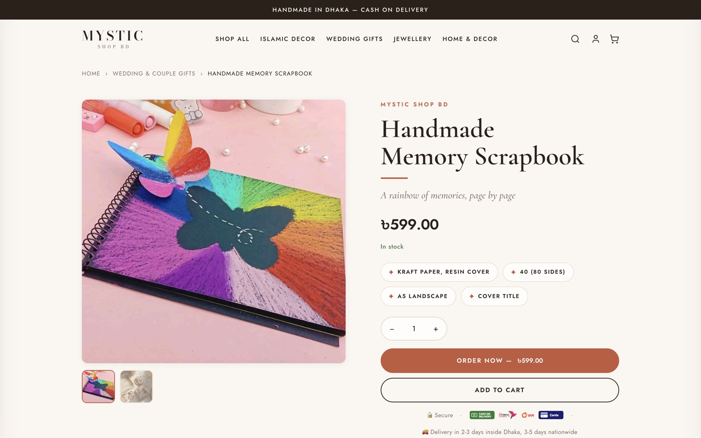 A handmade scrapbook product page