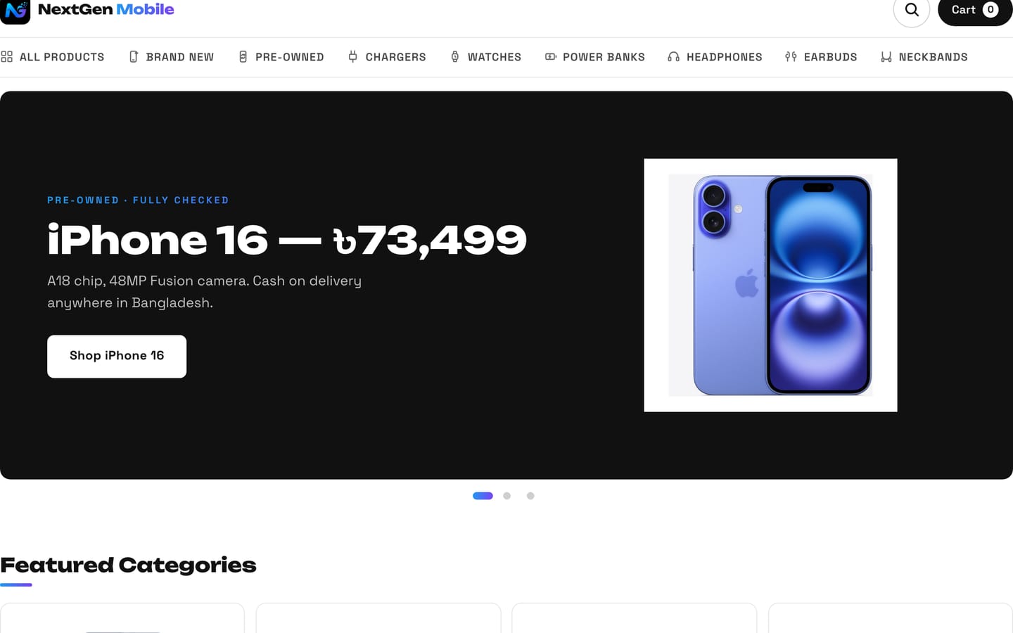 The NextGen Mobile homepage with a rotating promotional banner