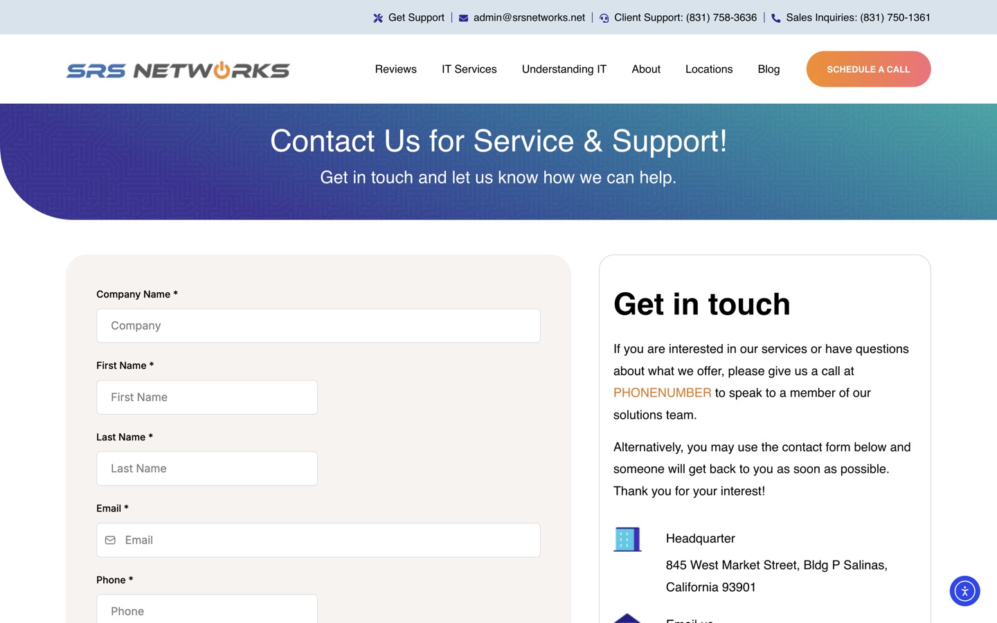 The contact page with enquiry form and office details