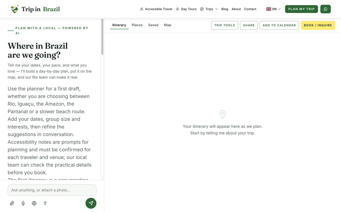 The AI trip planner workspace