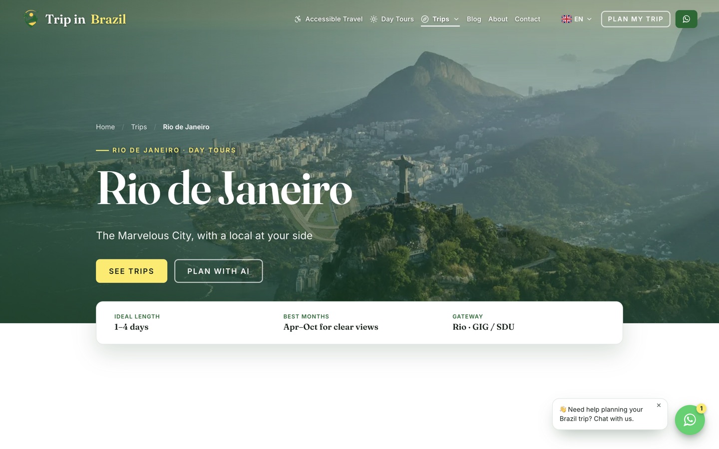 The Rio de Janeiro destination page