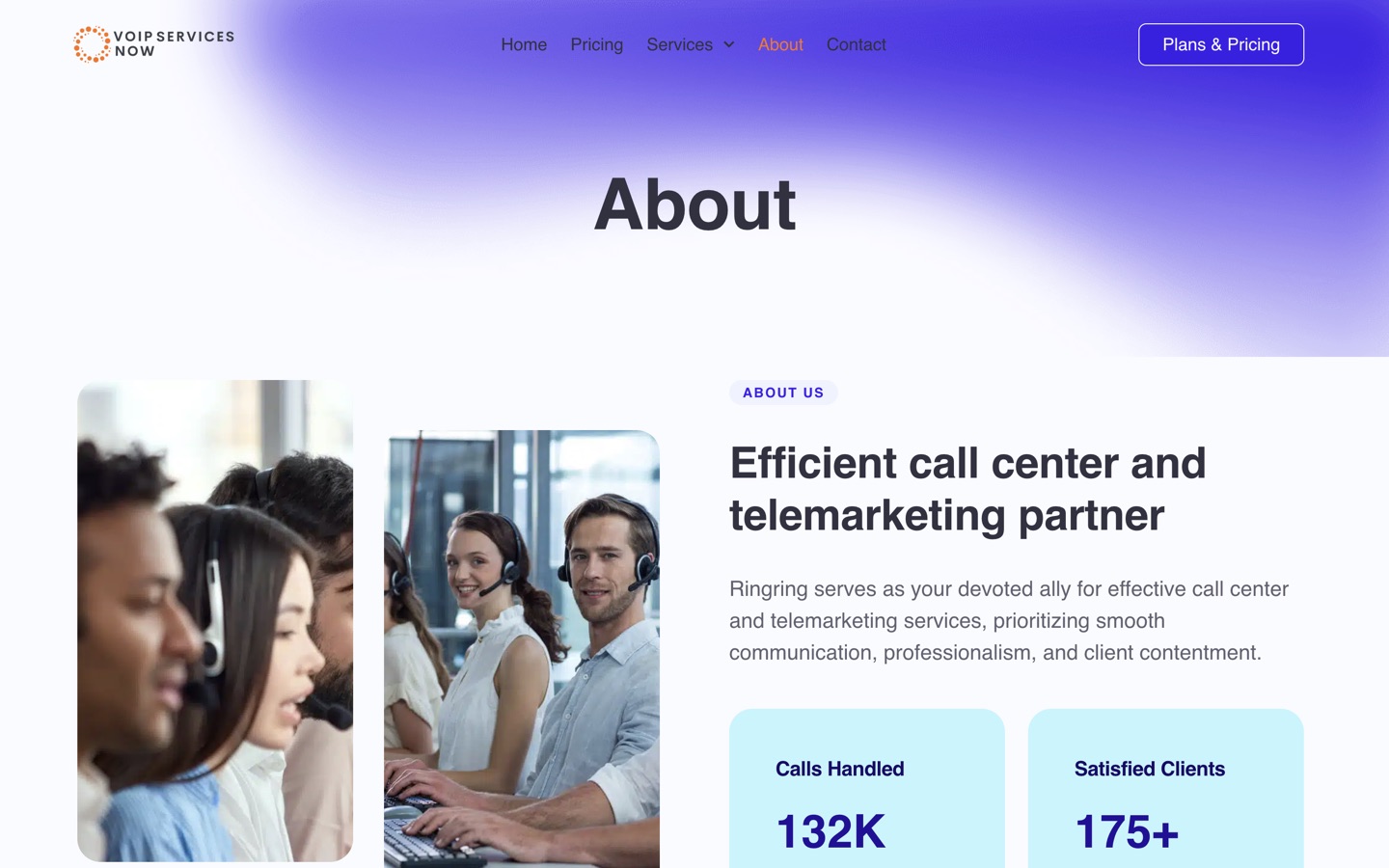 The about page with company statistics